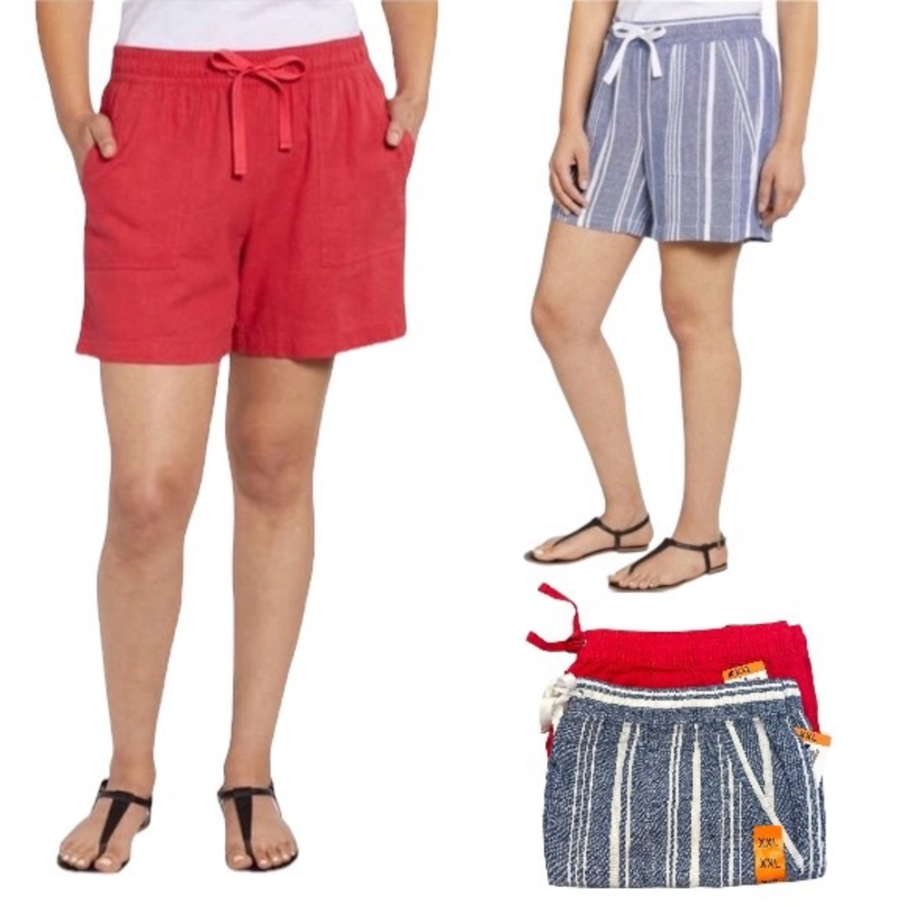 NAUTICA 2 PAIR Ladies Linen Blend Pull On Shorts  - NWT - XXL